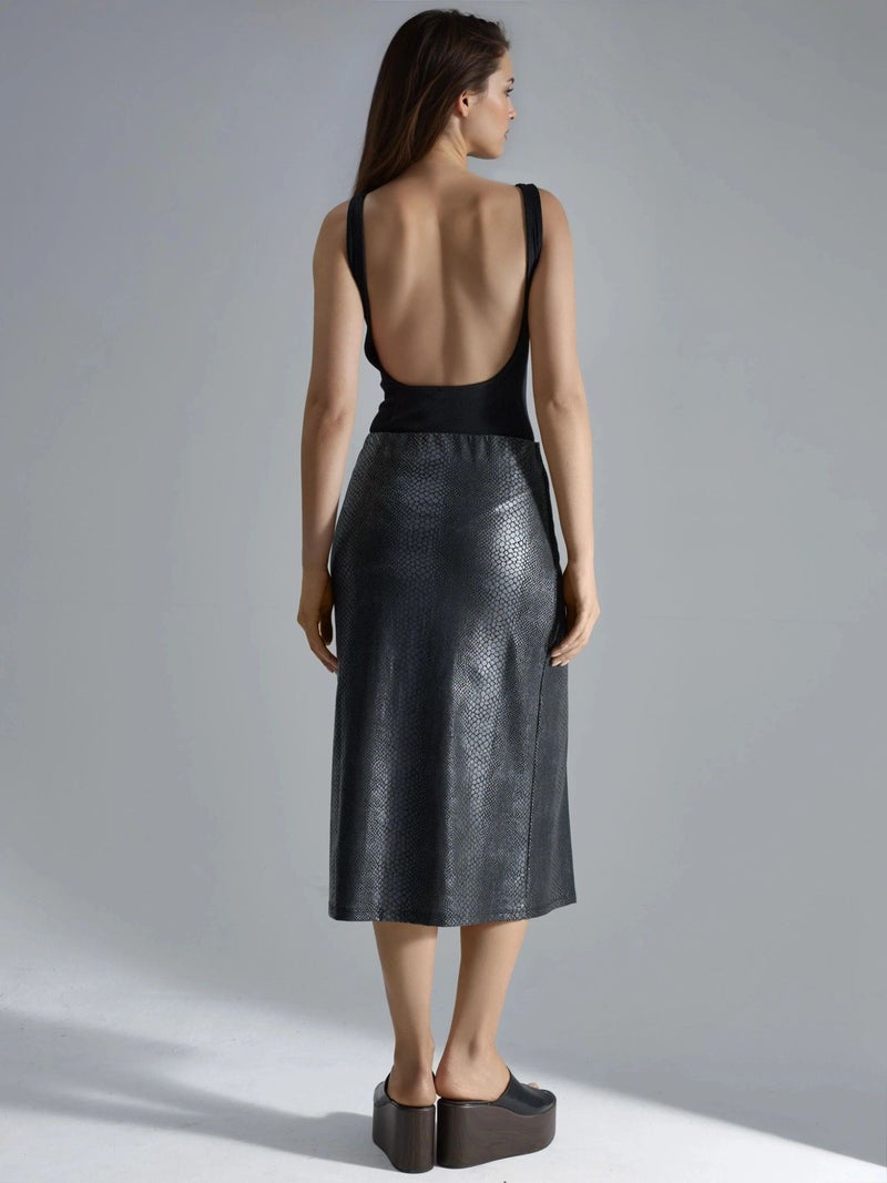 BUSEM Faux Leather Midi Skirt with Bow Detail - Image 3